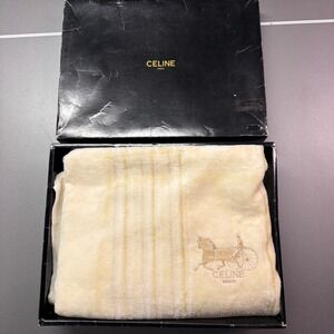 Celine Paris Cream Plush Throw Blanket Horse Carriage New with Box Luxury Soft